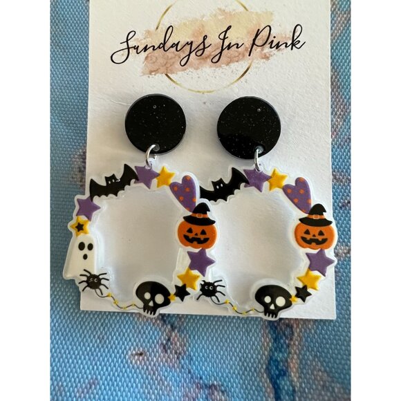 FALL Halloween Pumpkin Ghost Hoop Earrings NEW - Picture 3 of 3